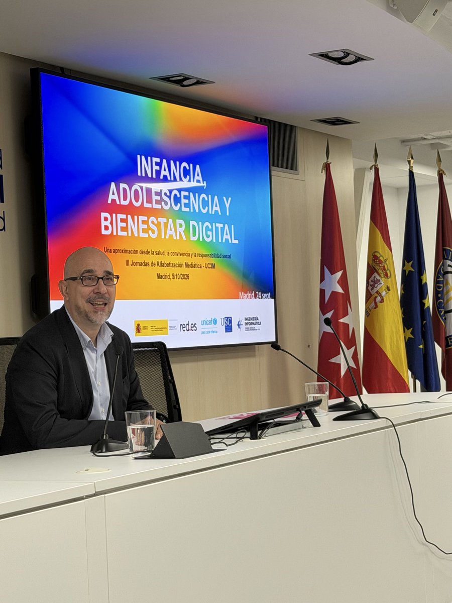 UxiaCarral's tweet photo. 🔵 Empezamos la III Jornada de Alfabetización Mediática en la @uc3m con la presentación de @GuadixNacho hablando del impacto de la tecnología en la infancia #AMI2026 https://t.co/4EGH3p4Sgy