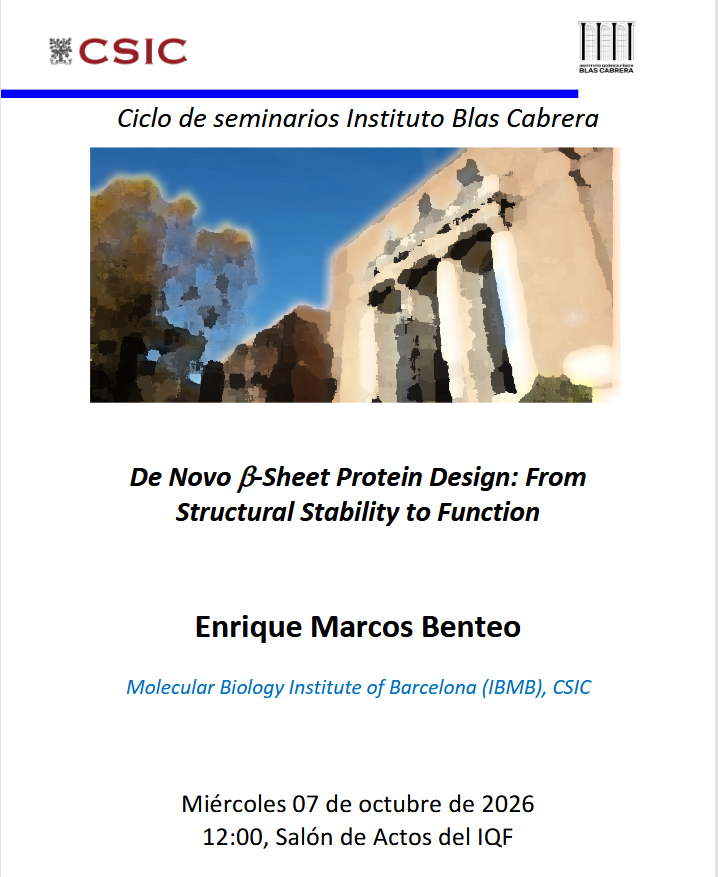 iqf_csic's tweet photo. New #IQFSeminar!   

“De Novo beta-Sheet Protein Design: From Structural Stability to Function"   

👨‍💻Enrique Marcos @IBMB_CSIC
🗓️7/10, 12:00h
📍IQF, Serrano 119  

Everyone is welcome! https://t.co/IVwLXY3Zg3