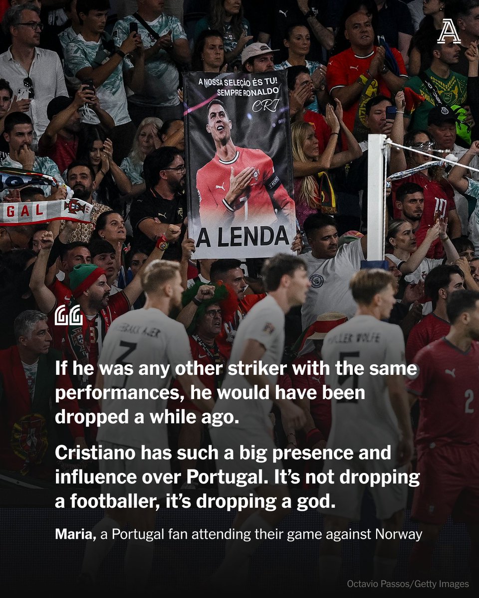 TheAthleticFC's tweet photo. Portugal won again on Sunday night but the narrative was all about a man who wasn't playing: Cristiano Ronaldo.

Will they ever be able to move on from him or are they stuck in a Ronaldo doom loop?

@TimSpiers reports from Porto ⬇️

🔗 https://t.co/ir6uhYuM84 https://t.co/bDW7WsXUst