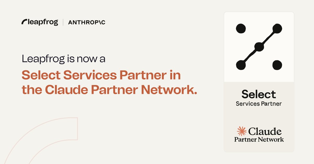 lftechnology's tweet photo. Most companies talk about AI capability. We just had @AnthropicAI  assess ours.

Leapfrog Technology is proud to achieve Select tier status in the Services Track of the @claudeai Partner Network! 🚀

With a certified delivery team and 500+ AI-enabled engineers across the US, UK, Nepal, and India, Claude forms a core part of how we design, build, and support software for our clients.

Explore our profile on the Partner Hub: https://t.co/SOHnWL7GD6

Read the full announcement: https://t.co/uH0FV20w4q

#ClaudePartnerNetwork #Anthropic #SoftwareEngineering #AI #LeapfrogTechnology