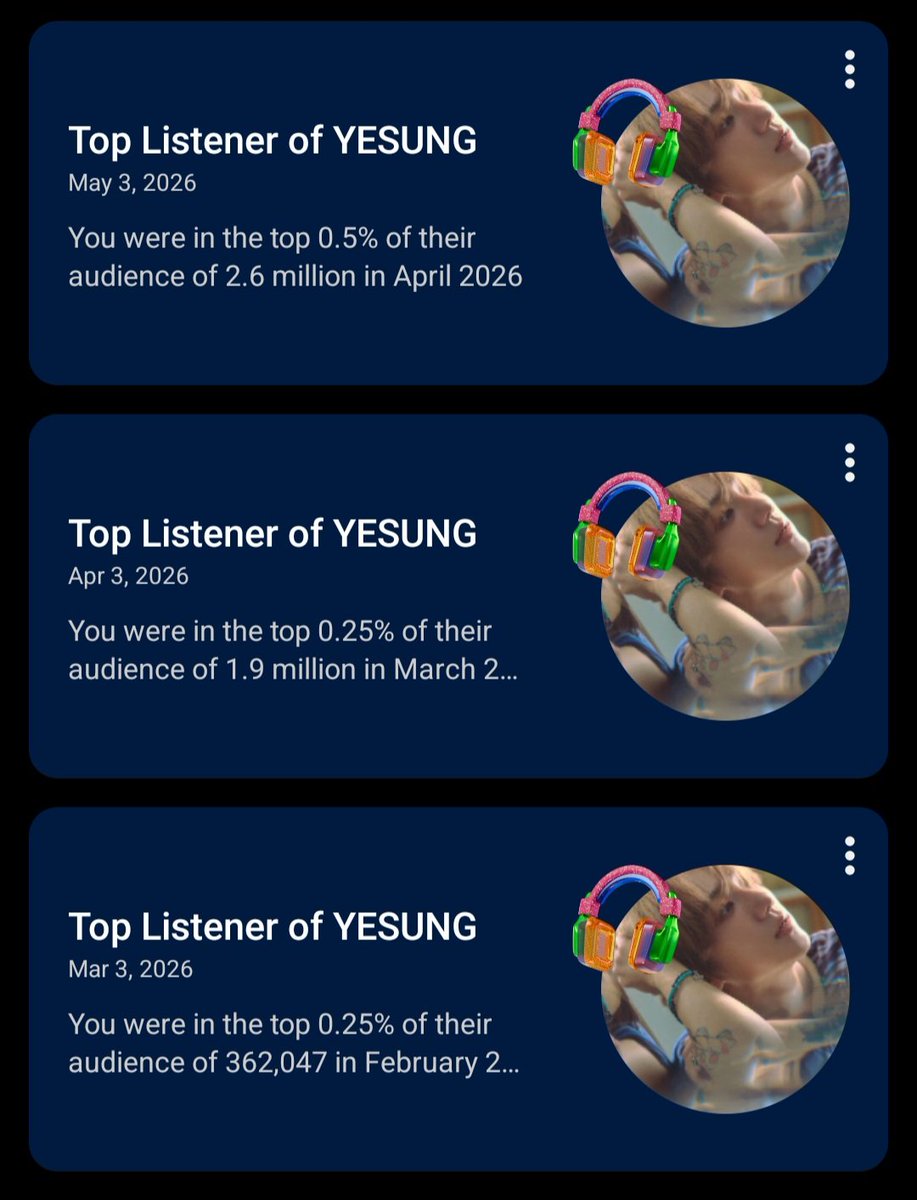 yesungsky's tweet photo. It is remarkable to see how much Yesung 's music has grown. From 300k monthly listeners prior to his Japanese comeback, peaked at 2.6 million and has now stabilized at over 1 million, which is more than ten times his subscriber count. Looking forward to seeing his continued growth 💙