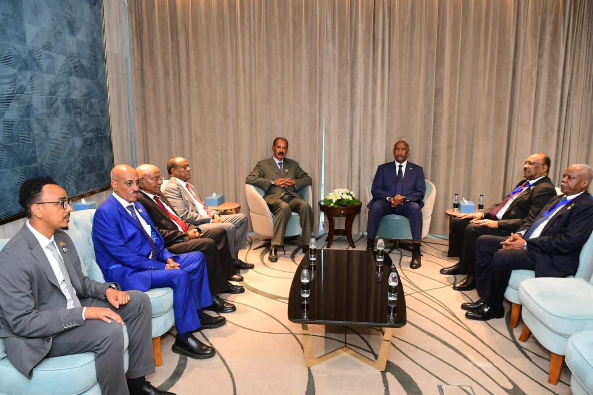 hawelti's tweet photo. President Isaias Afwerki met, yesterday afternoon in Alamien, with General Abdel Fattah al-Burhan, the Chairman of Sudan’s Sovereignty Council, for extensive discussion on bilateral relations as well as regional and international matters of mutual interest to both countries. 

The meeting, which took place on the margins of the Quadrilateral Consultative Summit, is part and parcel of the regular consultations held between the leaders on bilateral and other broad issues of mutual interest.