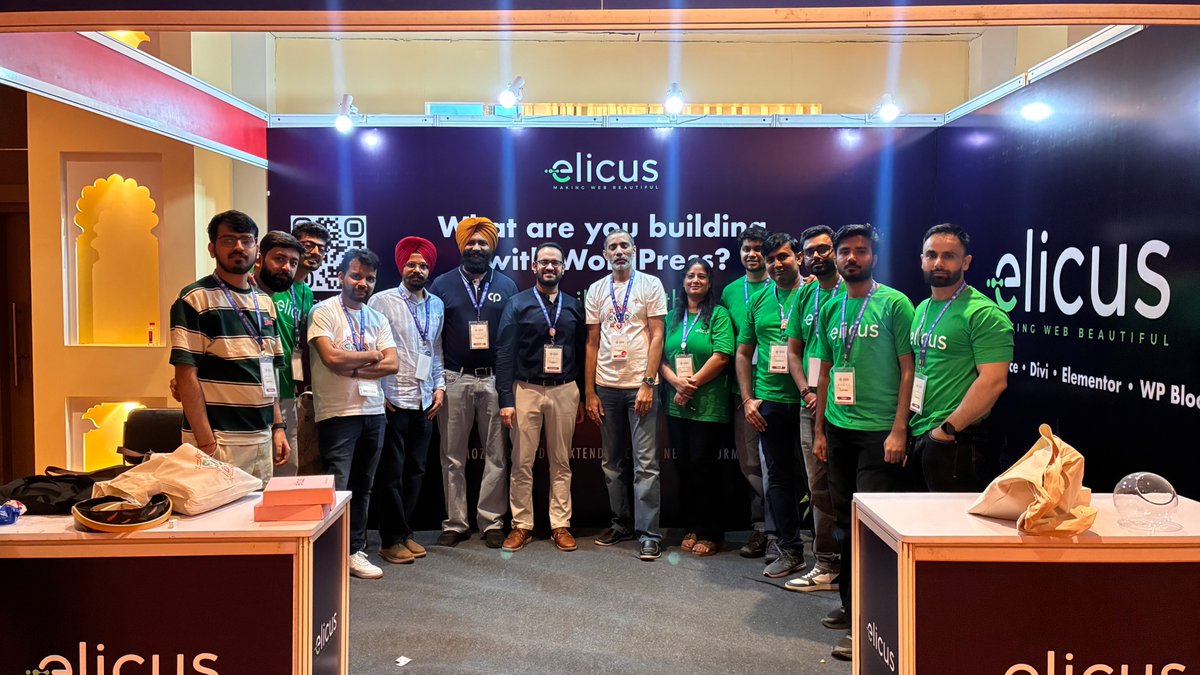 helloelicus's tweet photo. The WordPress Punjab community at the Elicus booth during @WPRajasthan!

Thank you @cool_satinder, @isimrandeep, the Cool Plugins team, @buildbyharshit and @idavinder of @thewpweekly. 

Great to meet @CoolHappy999 at the event too.

#WCRajasthan #WordPress #WordCampRajasthan https://t.co/9bMNbo96R0