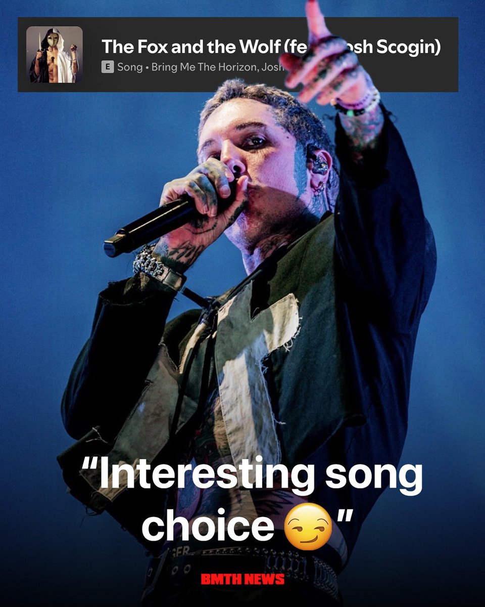 bmth_news's tweet photo. bring me the horizon could be preparing to give “the fox and the wolf” its live debut at furnace fest this sunday.

the speculation started after oli sykes commented on an instagram post using “the fox and the wolf” as the audio, writing: “interesting song choice 😏”. https://t.co/B0BRVt3Wjv