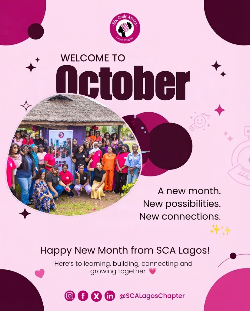 SCALagosChapter's tweet photo. October is already here, and we’re settling into a new month with fresh energy, new possibilities, and more reasons to connect. 💗
As we move through the month, here’s to learning, building, showing up, and growing together as a community.
Happy New Month, Queens! ✨
#scalagos https://t.co/qCAS1k8UMM