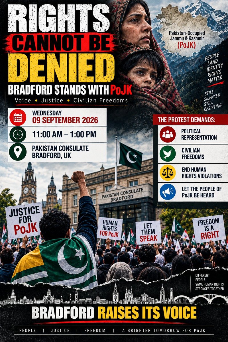 Kasmiri_Nazreen's tweet photo. Firing point-blank at peaceful protesters is state murder! Today the UK diaspora shames your violent regime outside the Pakistan Consulate in Bradford! @europa @5Pillarsuk @CrimeLdn #PakAtrocities #ProtestInLondon #BritishKashmiris https://t.co/kHeVc8sTOG
