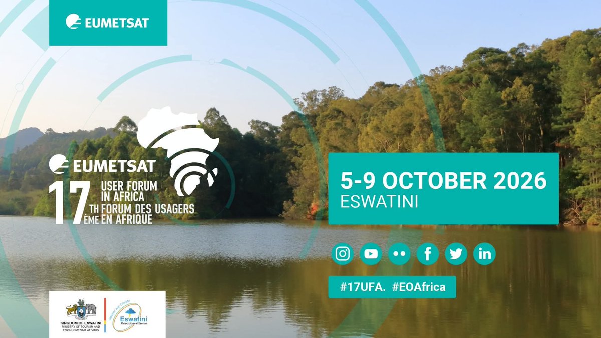 mteaeswatini's tweet photo. Eswatini hosts the 17th EUMETSAT User Forum in Africa, 5–9 October to explores how satellite data can strengthen weather forecasting, climate monitoring, disaster risk reduction &amp; early warning, supporting resilient development across Africa &amp; practical applications in Eswatini. https://t.co/ohIvfJYDcU