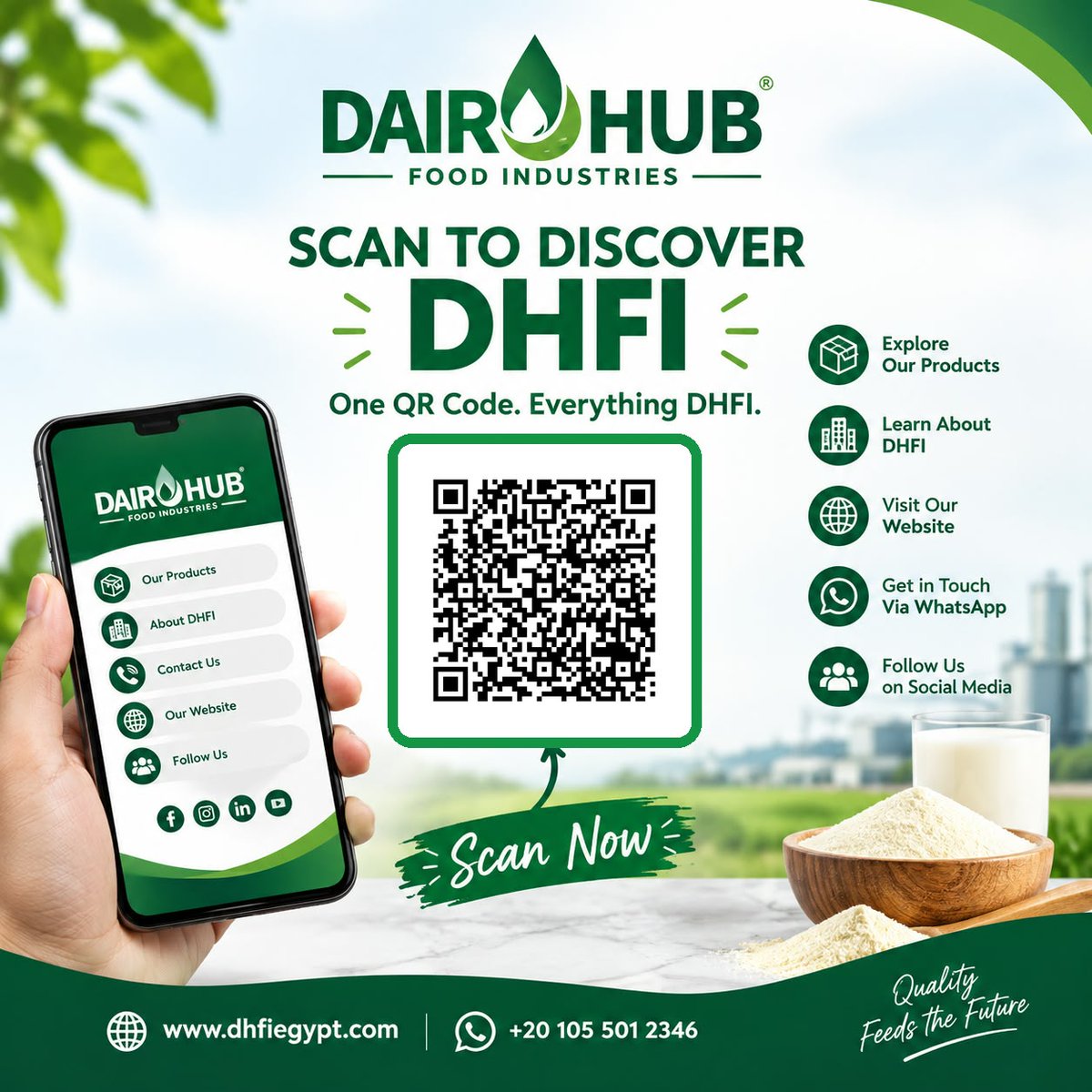 DairyHubFood's tweet photo. ONE SCAN. EVERYTHING DHFI. 📷
Looking for DAIRY HUB FOOD INDUSTRIES (DHFI)?
Now, everything is just one scan away.
📷 Scan the QR Code to explore our official links, products, company information, and stay connected with DHFI.
Scan. Explore. Connect with DHFI. https://t.co/lVNN0mLm8U