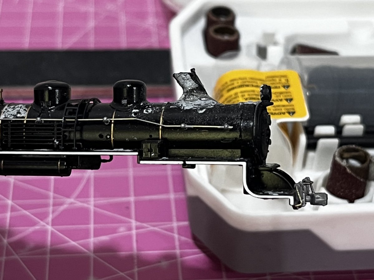 StTopHat's tweet photo. So far progressing well

Still trying to get the shape right before fully sanding and refining it down 

I fully shaved off the original smokebox door and used a Nakamura Semitsu smokebox front in its place, it fits well funnily enough, perfect size too https://t.co/VPTzldAEXI