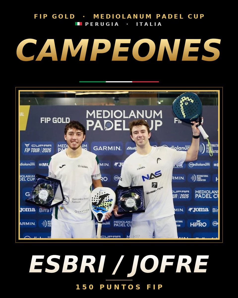 gerardo95223370's tweet photo. ESBRI Y JOFRE CAMPEONES 🏆🇮🇹

150 puntos FIP para la cuenta!

#premierpadel #FIP #Padel #Campeon #final https://t.co/jaD7TF0v0u