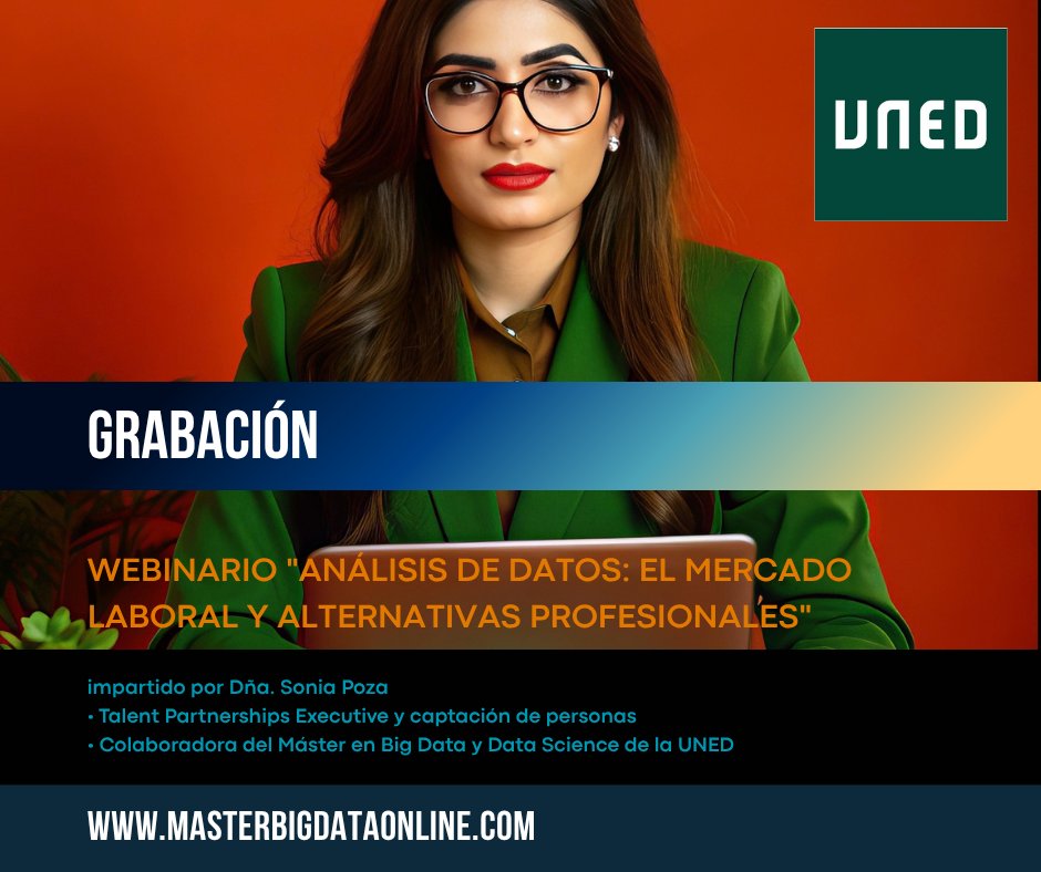 bigdatauned's tweet photo. Profundo análisis de Sonia Poza sobre el mercado laboral del análisis de datos. 
Talent Partnerships Executive y captación de personas.
Colaboradora del Máster en Big Data y Data Science.
Enlace: https://t.co/s38c8lg1Dh
@FundacionUNED #CienciaDeDatos #analisisdedatos #estadistica https://t.co/LiVRSGaNcZ