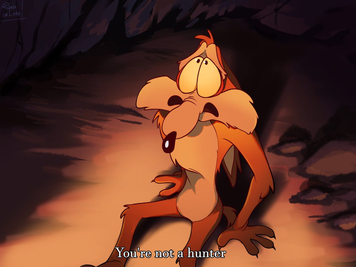 polentaconlech's tweet photo. Wile E what if we all beat up ur dad? 💜

Anyway, el diálogo es referencia a una peli, pueden adivinar cuál es? 👀

#Coyote #WileECoyote #Looneytunes #CaigeEcoyote https://t.co/RkMznSKk9C