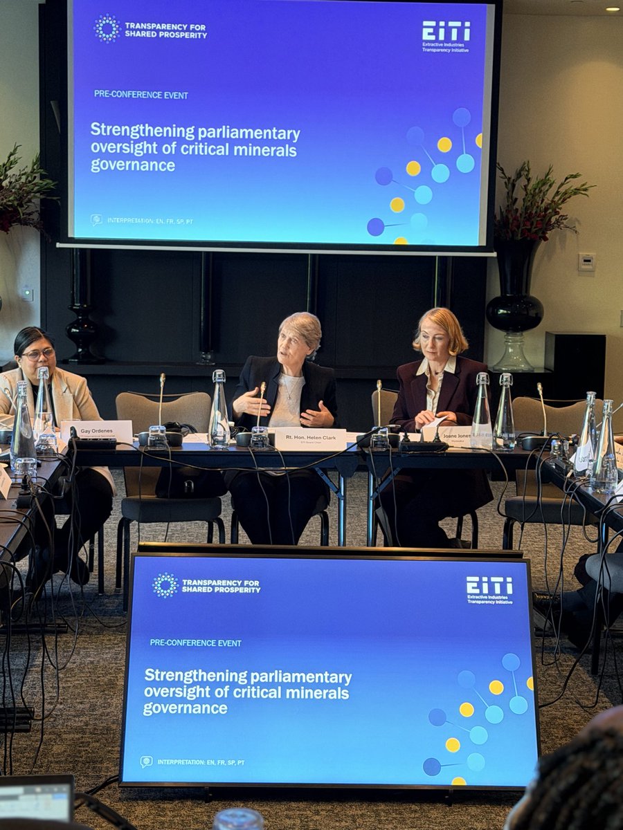 EITIorg's tweet photo. #EITI2026 week kicks off today with a parliamentarian roundtable on strengthening legislative oversight of #criticalminerals governance. “Parliamentarians can demand that resource wealth contributes to human and sustainable development” said @HelenClarkNZ in her opening remarks. https://t.co/56EFBTeNHt
