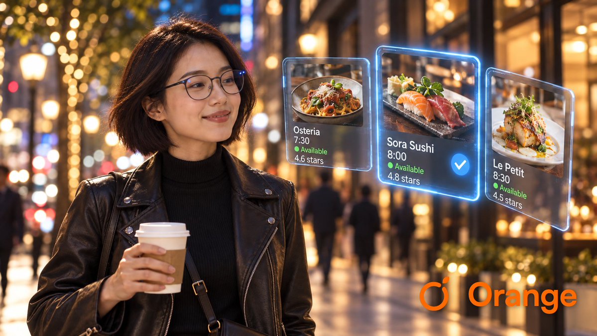 OrangeVisionCo's tweet photo. Meta's Muse just climbed to the top of the App Store.

It's a personal AI agent built to handle tasks for you, not just answer questions, and Meta is bringing it to its smart glasses.

Which raises a new question: when your agent comes back with options, how do you choose?

Walking home from work, coffee in one hand, bag on your shoulder. Your agent has found three spots for Friday dinner.

Hear them read out, and you've forgotten the first by the third. Pull out your phone, and you have to stop.

With Orange AI AR smart glasses, they appear right in your line of sight. Pick one with a word, and it's booked.

Powered by full-HD micro-OLED displays designed for up to 5,000 nits, sharp at night and clear even in the brightest sunlight.

That's where a great display pays off: faster, more accurate, more productive decisions with your AI agent.