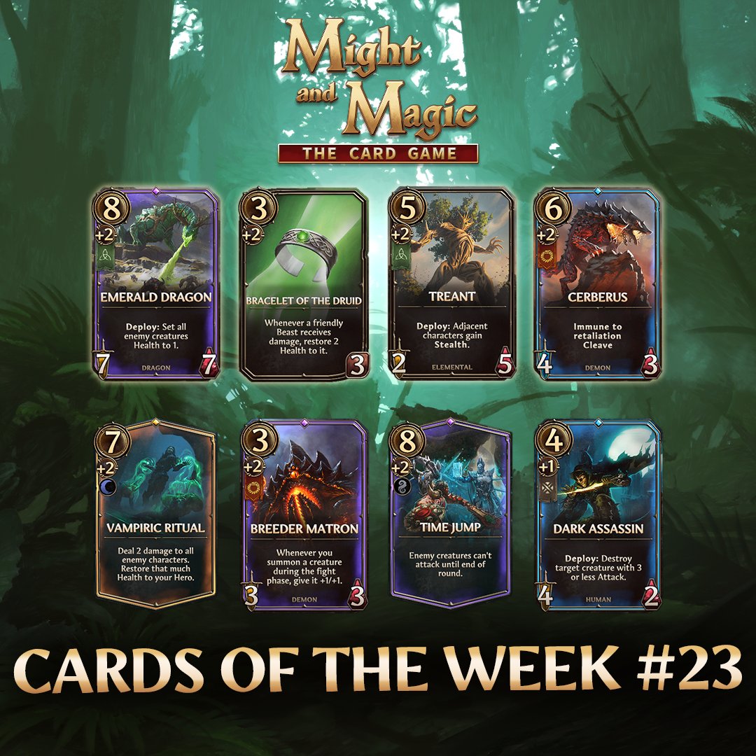 MightMagicFates's tweet photo. ⚔️ Cards of the Week are live! ⚔️

4 brand new cards are joining this week's rotation 🔥
Will you pull for them? 👀

Come try your luck ▶️ https://t.co/fFef23JLP0 https://t.co/wftFkWptz7