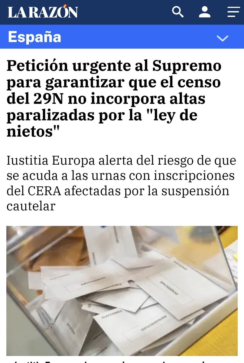 criaturina's tweet photo. ELECCIONES GENERALES 29N 
EL ASALTO ELECTORAL 
EL PUCHERAZO, PARALIZADO

‼️‼️ Petición urgente al Supremo para garantizar que el censo del 29N no incorpora las altas paralizadas por la "ley de nietos".

‼️‼️ Iustitia Europa alerta del riesgo de que se acuda a las urnas con inscripciones del CERA afectadas por la suspensión cautelar.

 https://t.co/VRMsWfHcnX