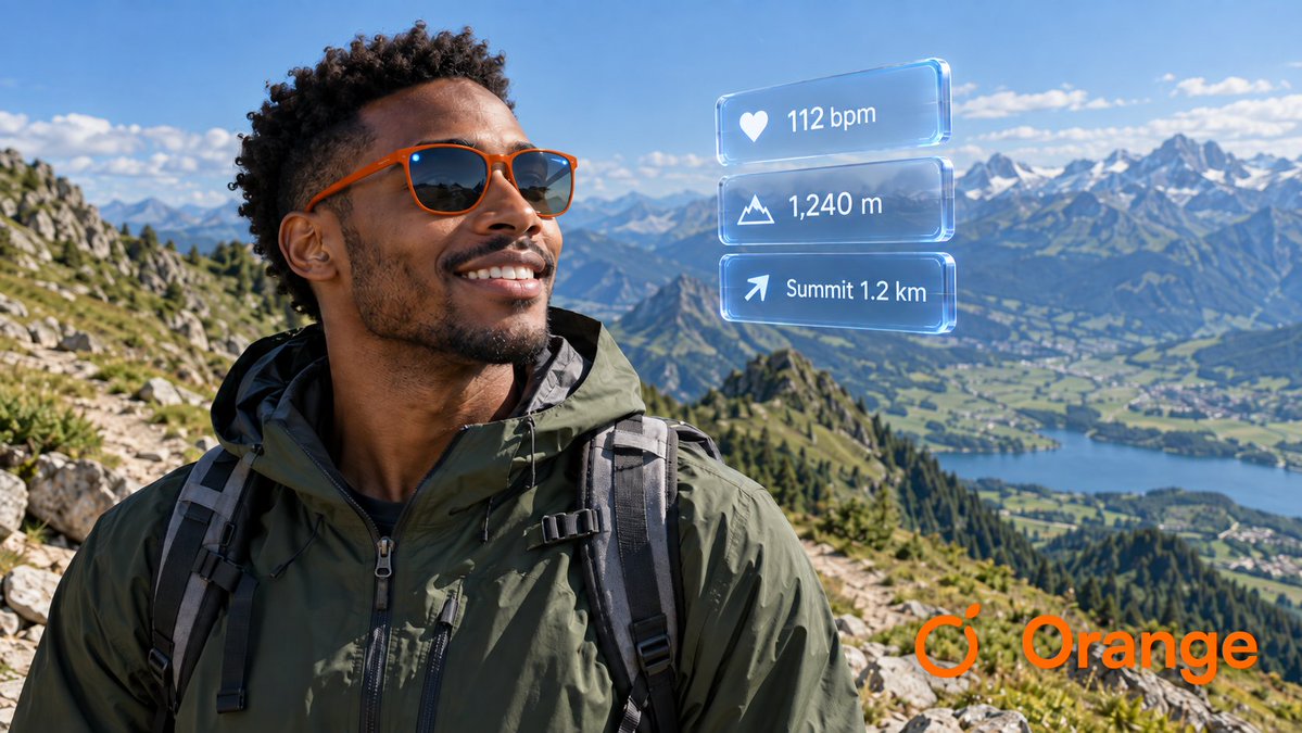 OrangeVisionCo's tweet photo. A record 63.4 million Americans went hiking in 2024.

Hiking is about being in the moment. But checking a smartwatch means looking down at your wrist, and finding the trail map means pulling out your phone.

Orange AI AR smart glasses keep the essentials in your line of sight for both indoor and outdoor: heart rate, elevation, the next trail marker. No overload, no stress.

Designed to look like everyday sunglasses, with full-HD displays in both lenses and a single power-efficient imager built to last the whole hike.

That's 63.4 million chances to stay fully in the moment.