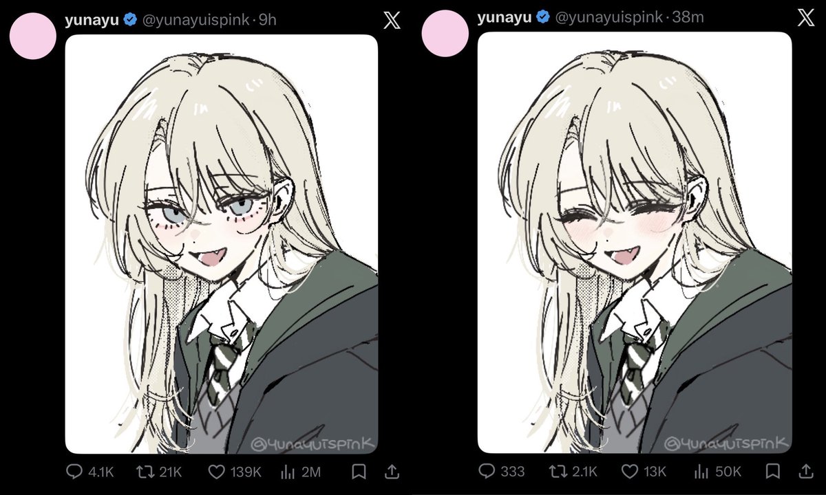 GiveMeBanHammer's tweet photo. Yunayu closed her Bluesky Account, and reposted her Malfoid art on X instead. The overwhelming support she got from the users here made her post a follow up piece few minutes ago with a happy Malfoid.

Meanwhile Bluesky users, are not taking her departure well.

Well if isn’t consequences for one’s actions. Should not have harassed artists over art then. Self-inflicted…