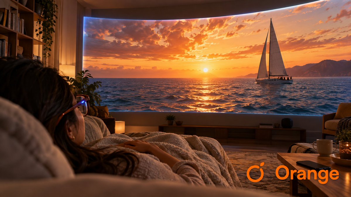 OrangeVisionCo's tweet photo. Ever dropped your phone on your face while watching on the sofa? Yeah, us too.

Orange AI AR smart glasses fix that for good.

Two full-HD micro-OLED displays give you a 200-inch screen experience.

Designed for lightweight comfort at 35g, so you can lie back and enjoy. https://t.co/JbLHaO1VlH