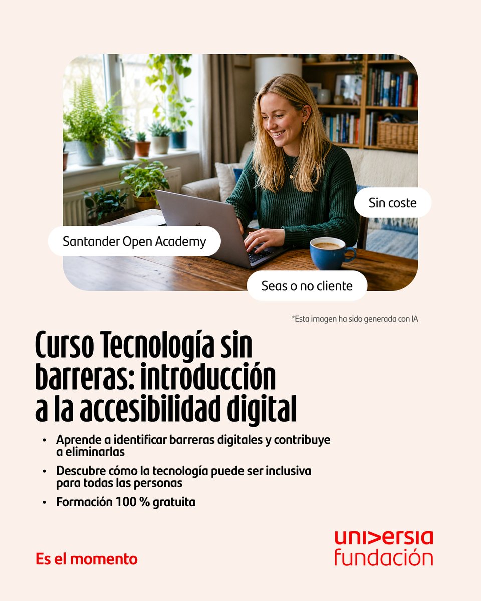 FUniversia's tweet photo. ¿Quieres entender qué es la accesibilidad digital y cómo aplicarla desde hoy? 

Con el curso "Tecnología sin barreras: introducción a la accesibilidad digital" aprenderás a identificar barreras en webs y apps, y contribuir activamente a eliminarlas.

Descubre los principios clave de accesibilidad, el marco internacional de derechos y el papel de la IA en la construcción de entornos digitales más inclusivos.

💻 Formación 100% online, gratuita y con certificación.

🔗 Accede en https://t.co/KyVu3pGgJQ