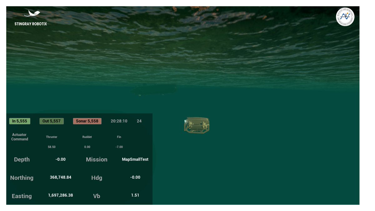 stingrayrobotix's tweet photo. Simulate first, splash later. 
HydroSim, our in-house underwater simulator on Unreal Engine 5, running a live mapping on thruster, rudder and fin commands, sonar and position all streaming in real time.
What is the first thing you would test in a sim like this? 👇 https://t.co/70kdjNwD2E