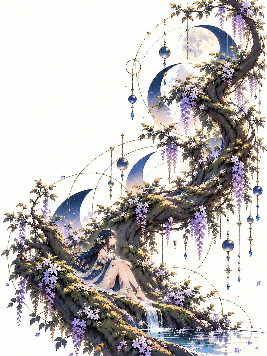 Runa_AI_Art's tweet photo. LUNAR EDEN/月樹の楽園

「月の光が降りる場所で、静かな夢は枝葉を伸ばす」 https://t.co/iVLPZA6COe