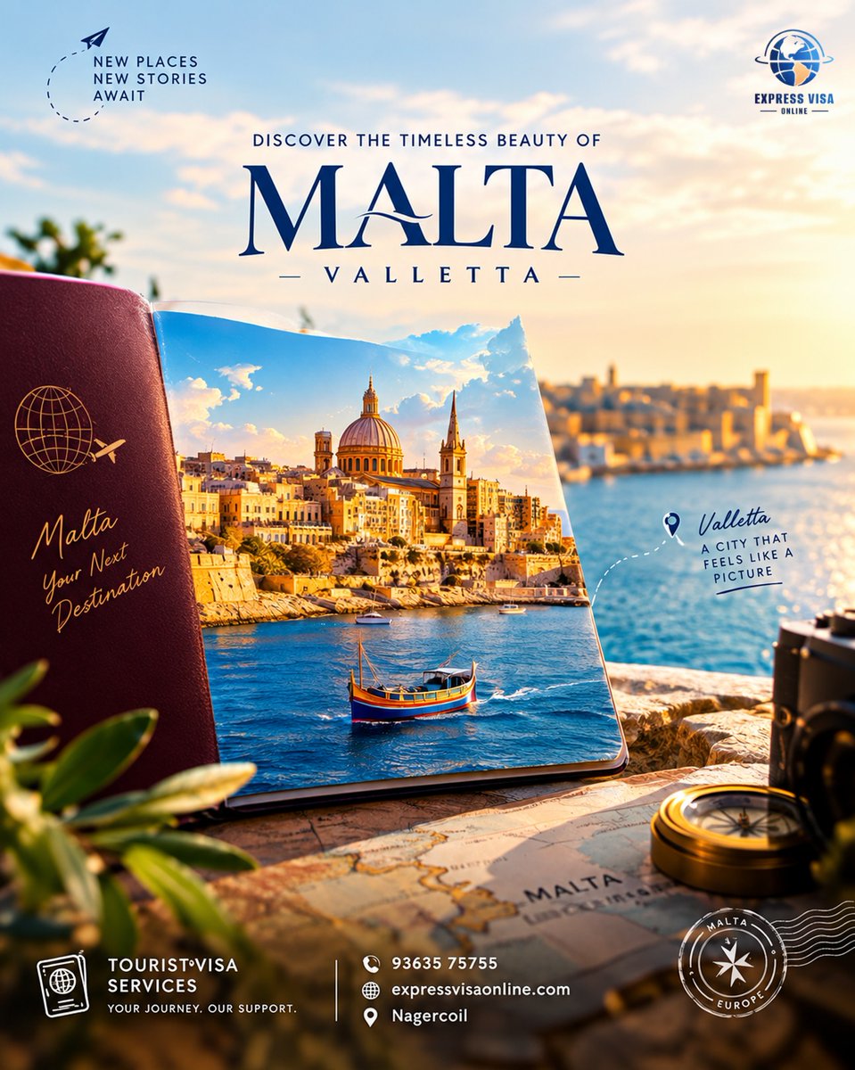 ValeriaChikis's tweet photo. Malta awaits: golden coastlines, historic streets, crystal-clear waters, and Valletta’s timeless charm. Get professional support for your Malta Tourist or Schengen Visa application in Nagercoil. Plan your trip and begin your Malta story. https://t.co/3QpHOHohC3