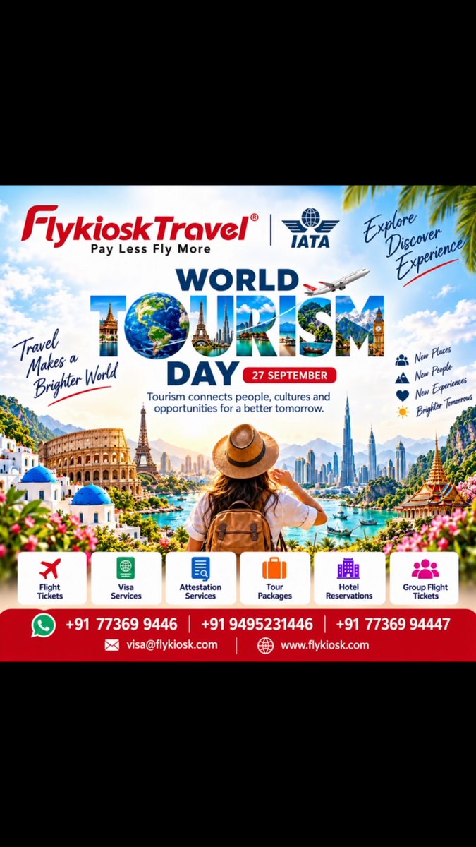 17TERKLU's tweet photo. World Tourism Day | 27 September

Travel makes the world brighter. Discover new places, meet new people, and create unforgettable experiences. Let every journey become a beautiful story. Flykiosk Travel — Pay Less, Fly More https://t.co/FYgqCvU6k3