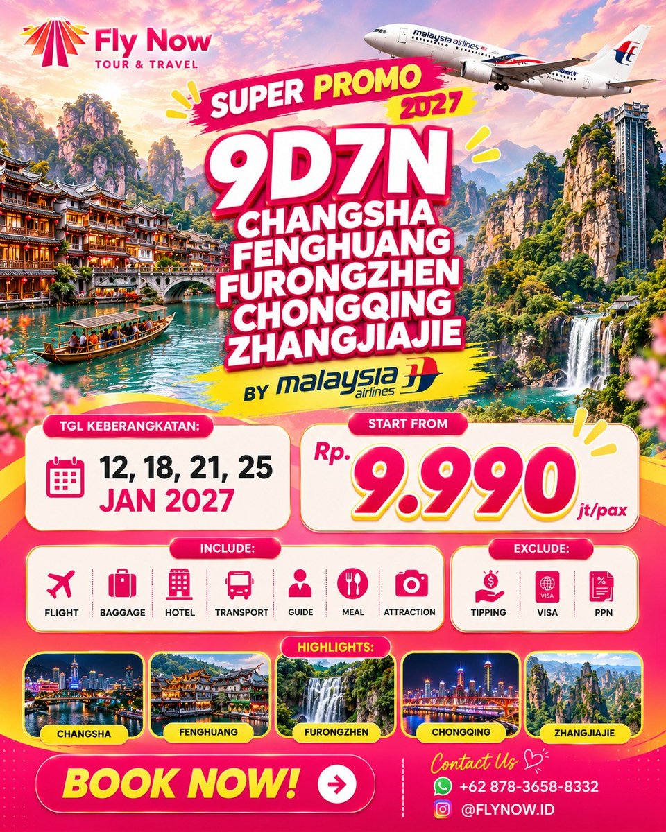 DaaniyBalderas's tweet photo. Tahun Baru ke China! Terbang langsung ke Changsha dengan Malaysia Airlines. Paket all inclusive mulai Rp11. 690. 000. Keberangkatan Januari: 12, 18, 21, 25. Seat terbatas, solo traveller welcome! https://t.co/VfukxT8d0X
