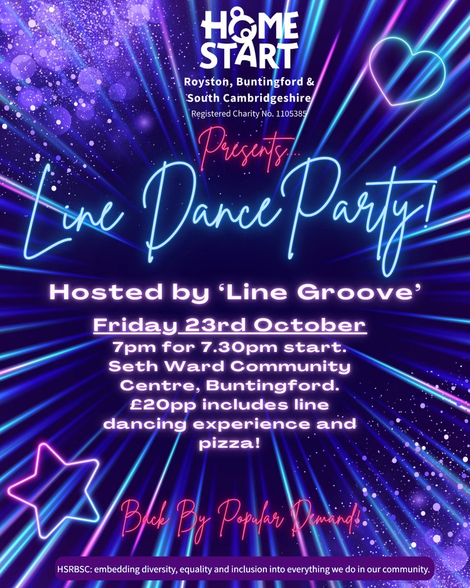 HomeStartRSC's tweet photo. 💃 Just a few weeks until our Line Dance Party! Gather your friends and join us for dancing, laughter &amp; pizza. 🤠 Our last one sold out, so don’t leave it too long to book! 💜

🎟️ https://t.co/opPkRsyLd7 https://t.co/OfHhcvcgxe