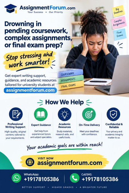 Assignment29457's tweet photo. Feeling overwhelmed by coursework, tight deadlines, or upcoming final exams? 

Don't let academic stress take over! Check out https://t.co/LfT0f8T9Ug to access step-by-step study guides, expert peer insights, and resources

#StudyTips #CollegeLife #Exams #HigherEd https://t.co/r5inKMQmTT