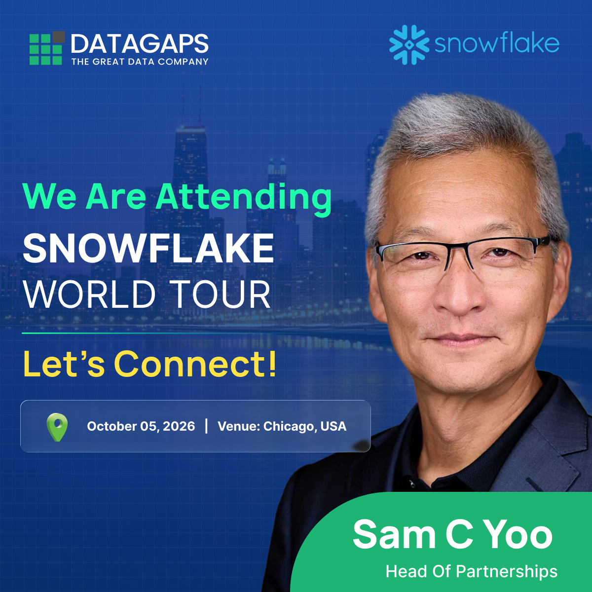 DatagapsTeam's tweet photo. 🚀 Heading to Snowflake World Tour Chicago!

Connecting with data leaders &amp; partners on trusted data, AI &amp; the agentic enterprise.

Making enterprise data AI-ready at @datagaps. 🤝If you’re attending, let’s connect!

#Snowflake #DataAI #AI #Datagaps https://t.co/FL2lhn5hYl