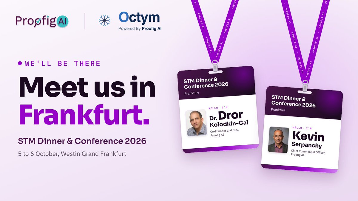 Proofig's tweet photo. Meet us in Frankfurt! Dr. Dror Kolodkin-Gal, our CEO, and Kevin Serpanchy, our CCO, will be at the STM Dinner &amp; Conference tonight and tomorrow at the Westin Grand Frankfurt, excited to meet partners and explore new developments from Proofig AI. #ResearchIntegrity https://t.co/aNQI6Frvao