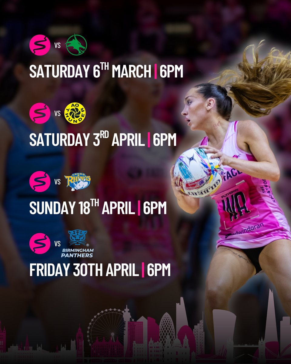 Pulse_Netball's tweet photo. LONDON’S CALLING 📞💗2027 home fixtures are LIVE! 7 games at the Copper Box Arena —the ONLY place to watch the NSL in London! 🏟️

🎟️ Lock in your Pulse Membership today for priority ticket access on 12th October!

📲 Full schedule & memberships: https://t.co/TH5BXpG9y2

#LondonPulse #LondonsCalling #NSL2027 #FeelThePulse