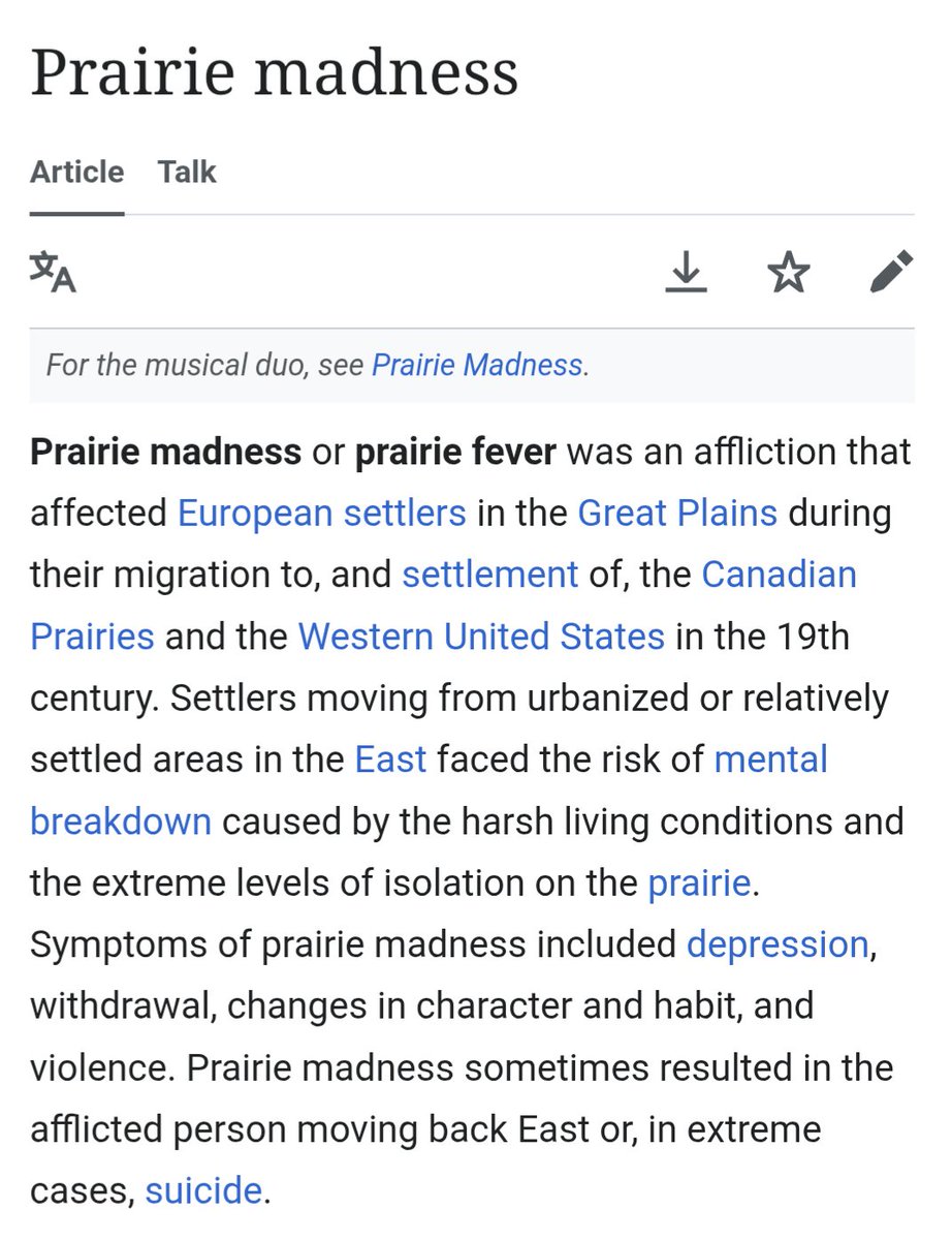 PatrickHeizer's tweet photo. When Europeans first settled the Great Plains, so many of them developed mental issues that "Prairie Madness" was coined.

Severe isolation combined with the flattest land, lack of trees, and extremely bipolar weather literally broke many of them. https://t.co/82xbN6SnbB