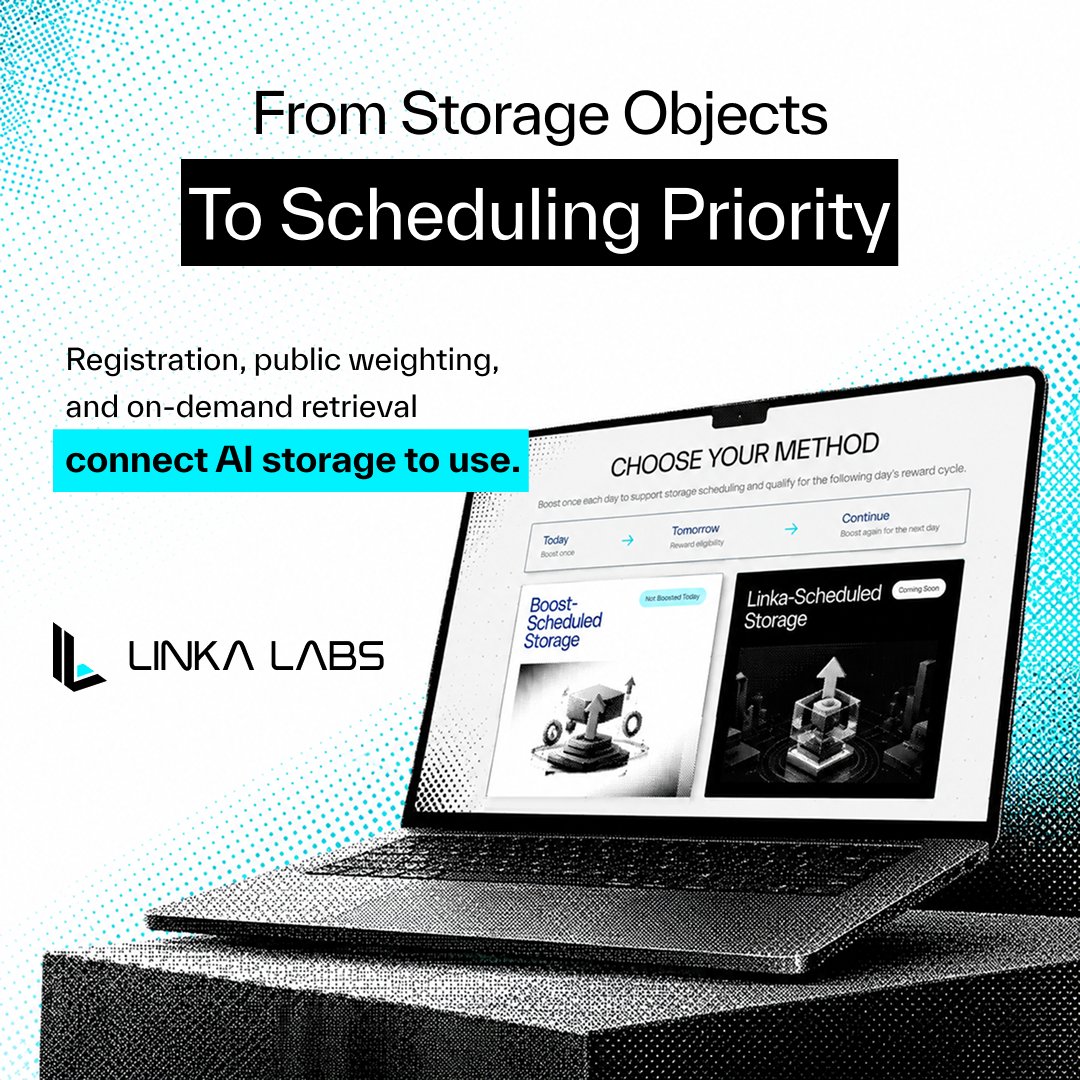 LinkaLabs's tweet photo. Stored is just the start.
Linka Labs connects AI storage to use: register objects, add public weight, and shape scheduling priority for on-demand retrieval.
Model weights, datasets, agent states. Ready for their next job.
#LinkaLabs https://t.co/SOGGVKK34o