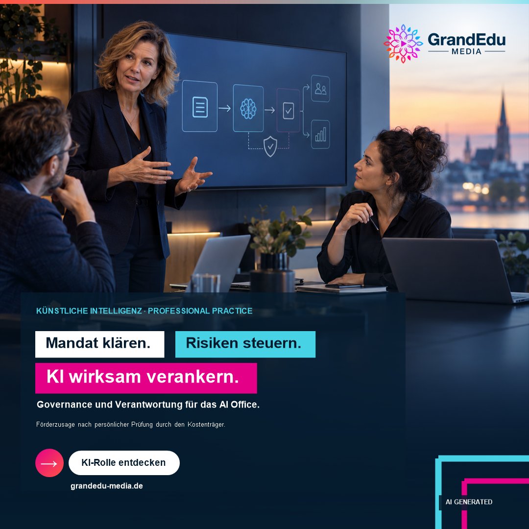 GrandEduMedia's tweet photo. Werbung: KI-Verantwortung braucht mehr als einen Jobtitel: Mandat, Entscheidungswege, Governance und Kontrolle. Förderzusage nach persönlicher Prüfung. https://t.co/UVAQDbE7DB https://t.co/mT5mSx6PRu
