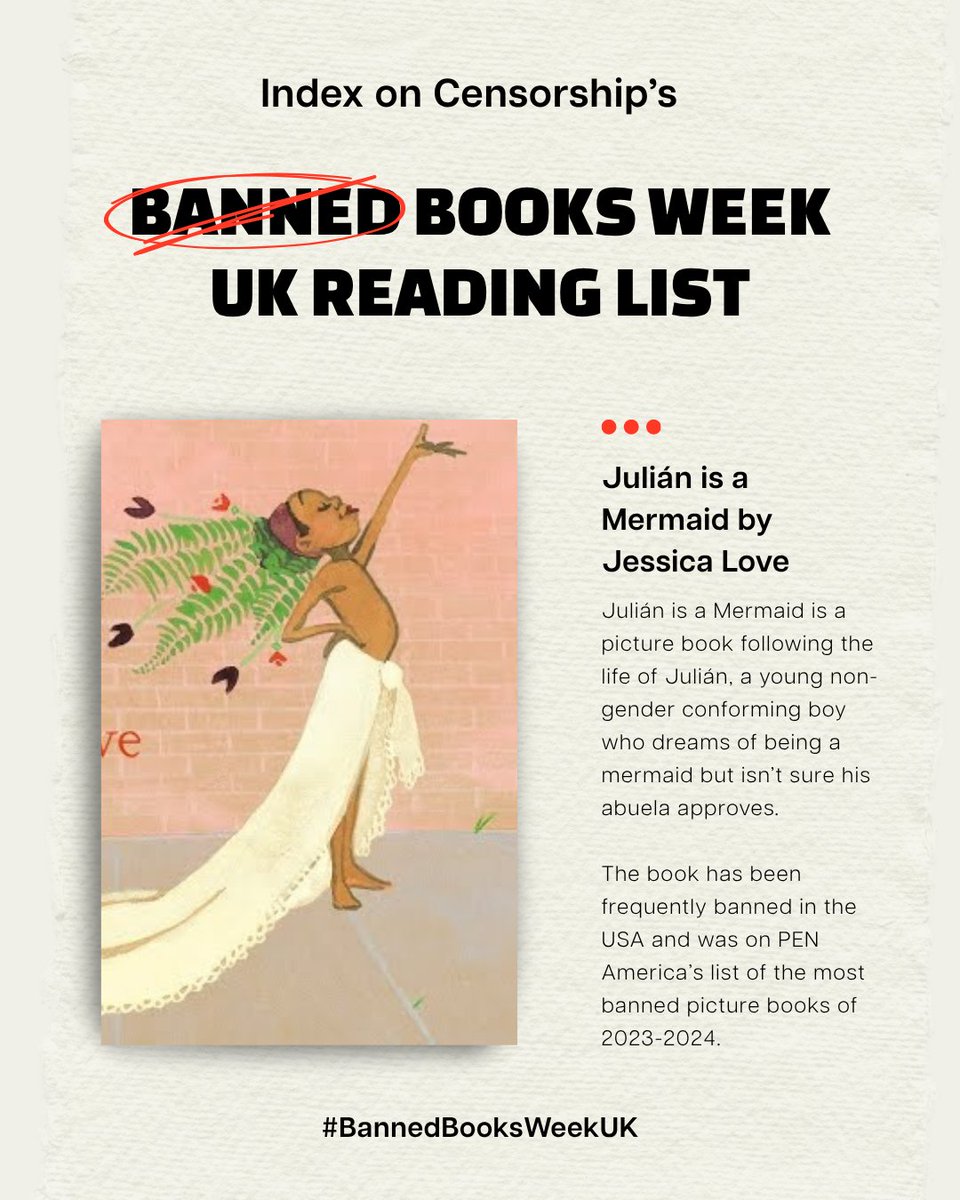 BannedWeekUK's tweet photo. Get reading this #BannedBooksWeekUK! 

Today's recommendation: Julián is a Mermaid by Jessica Love. The picture book was on PEN America’s list of the most banned picture books of 2023-2024.

Get involved: 
https://t.co/dpSJBwhgSp https://t.co/FZ0UyDn4G8