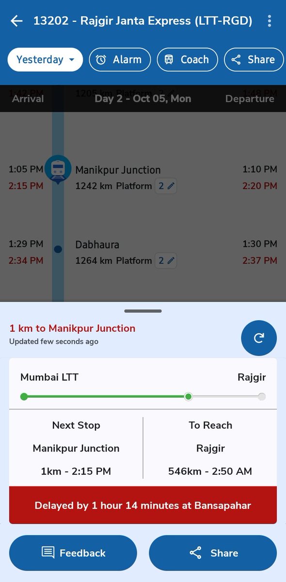 NaseemAli7860's tweet photo. Why is Train No. 13202 running so late? Someone is travelling to Mirzapur to attend his mother’s funeral and this delay may make him miss such an important moment. Please understand the urgency and try to expedite the train.
@RailwaySeva @RailMinIndia 
@RailMadad @drmprayagrajnc https://t.co/R2tlNroxdK
