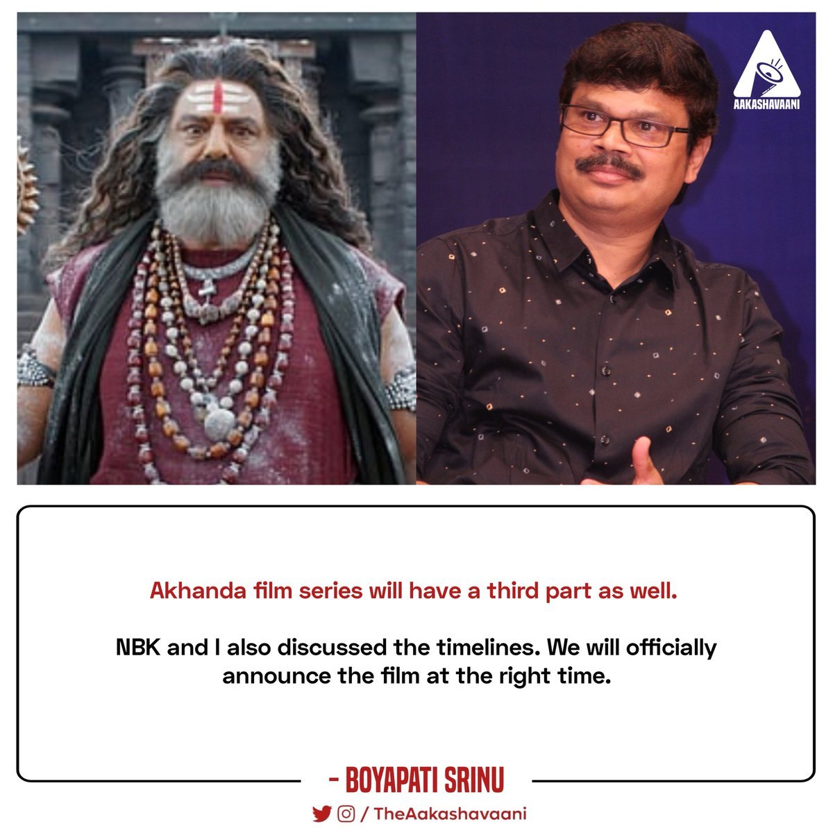 Theframefilms's tweet photo. A #FrameFilms Exclusive:
Director talked about the third part of #Akhanda in timelines discussed at Akhadha2 shooting, announces soon - #Boyapatisreenu https://t.co/LnXR5aMPGb