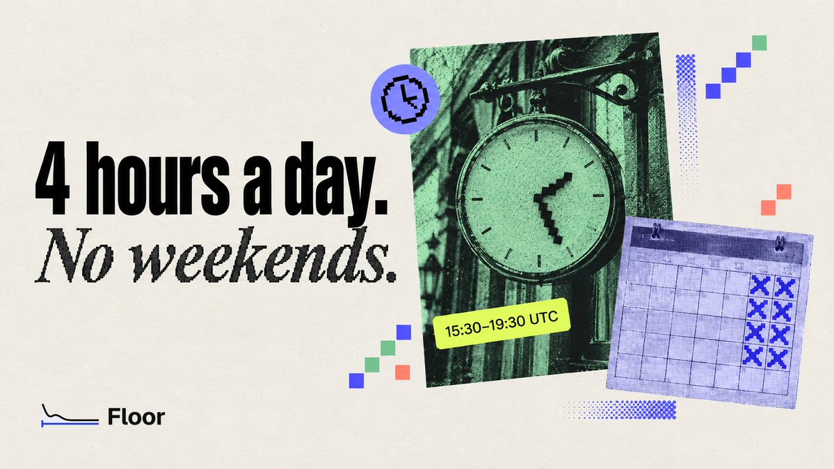 floorbnb's tweet photo. Floor's vault is built to buy and sell only Mon-Fri, 15:30-19:30 UTC.

No weekends. Listed holidays and trading pauses also stop trades.

That's Floor's rule, not the stock market's hours.

Gaps or delayed sells can still break the floor.

BNB Chain mainnet. https://t.co/7RPgCWeOWy