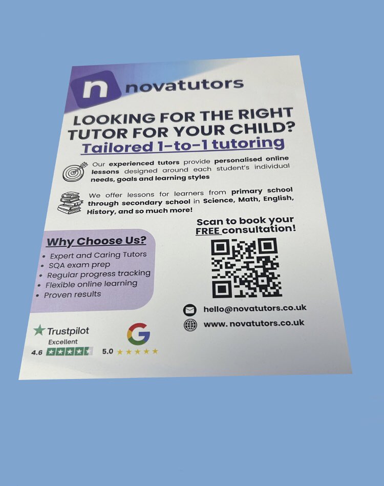 OutofHandScot's tweet photo. #print #flyers #flyerdistribution #brandedracks @NovaTutors With the new school year now underway, are you looking for some extra support for your child this year? 1-to-1 online tutoring for learners from primary school-high school, covering all subjects. https://t.co/FiRoK5C9dC https://t.co/qbZFSAvP1e