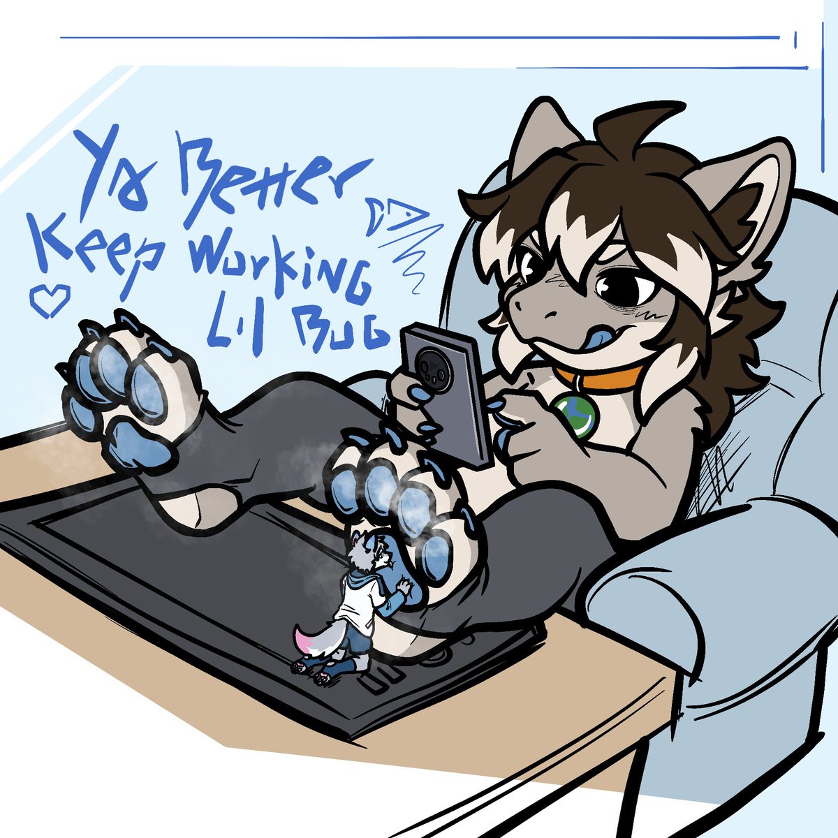 NadorianDaFIish's tweet photo. Some after drawing relaxation 💙🎶
Seems @TN424uwu is enjoying his worshiping to his master Nadorian
🎨:me
#sizedifferent #sizetwitter #macrofurry #paws #sizeplay https://t.co/j3tXjgumhR
