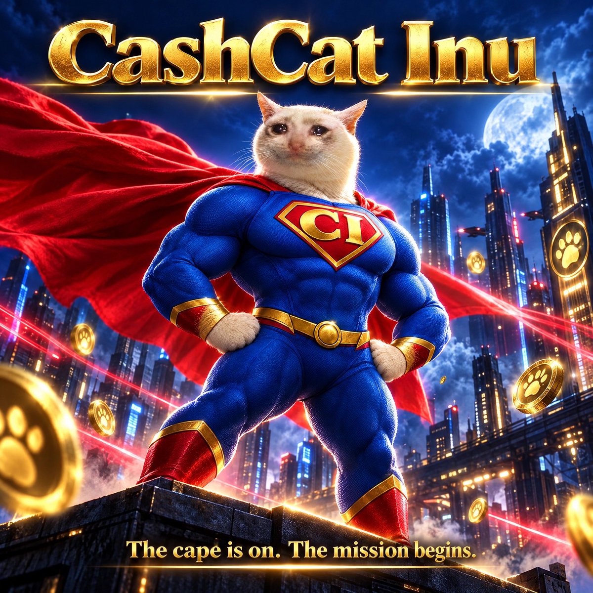 CASHCATINU's tweet photo. This is only the beginning.
The memes are loading.
The cape is flying.
The community is waking up.
CashCat Inu ($CI) is building a recognizable meme brand powered by people.
#CashCatInu #CI #CryptoMeme #MemeCommunity #BTC #ETH #SI https://t.co/cd3zhD1mLq