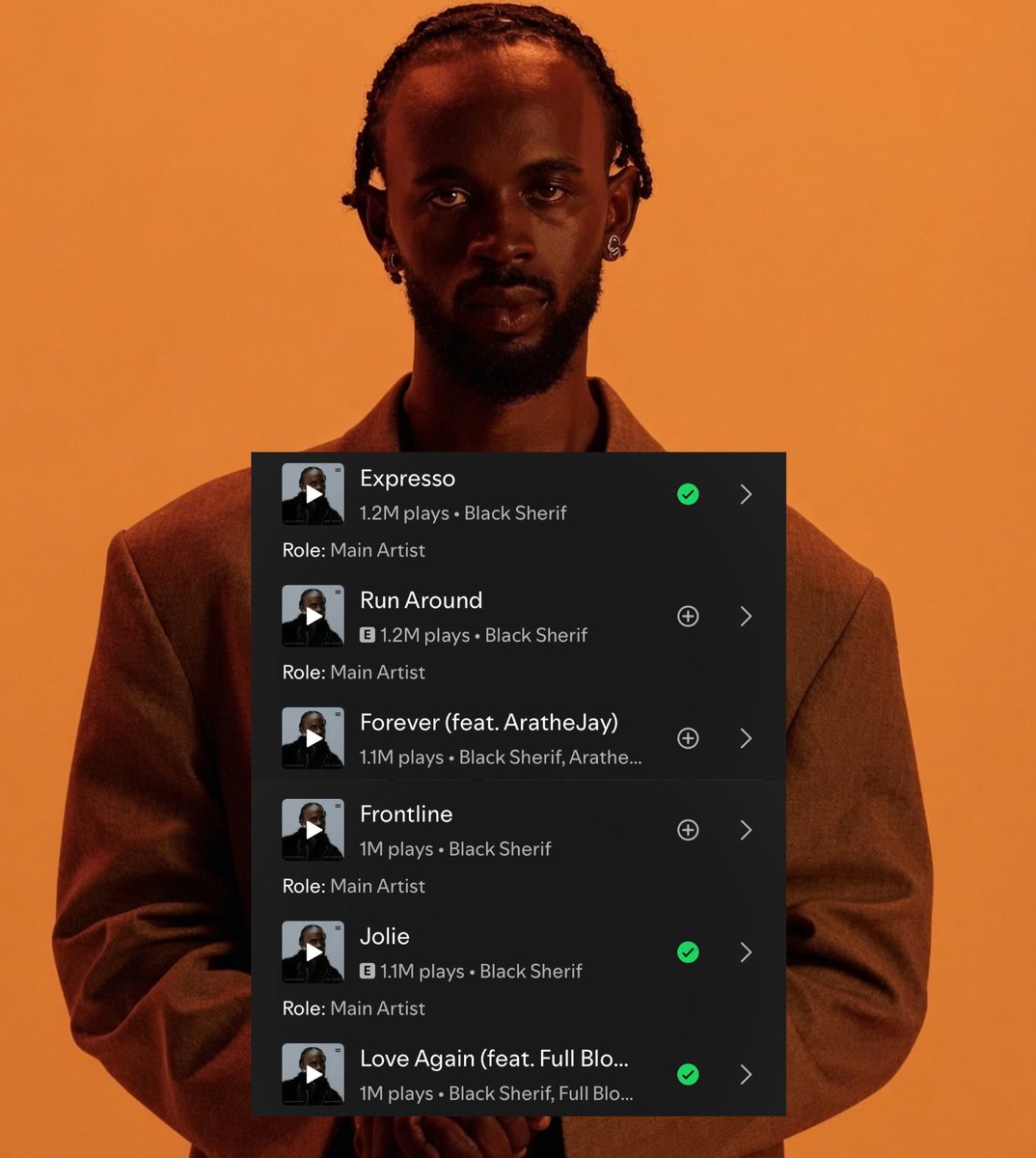 theeviralpicks's tweet photo. 🚨JUST IN

Black Sherif’s “Sun Sherif Vol. 1” has become the fastest Ghanaian EP in Spotify history to have all its songs surpass 1 million streams each. https://t.co/ckc4VStKBw