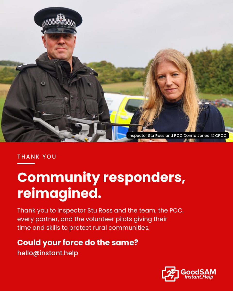 GoodSamApp's tweet photo. Eyes in the sky, from the community. 🚁

Volunteer drone pilots in Hampshire and the Isle of Wight are alerted through GoodSAM to live rural crime incidents, streaming footage straight to the police control room.

https://t.co/sKEXSm0wFH #RuralCrime https://t.co/2nTrpKsHEr