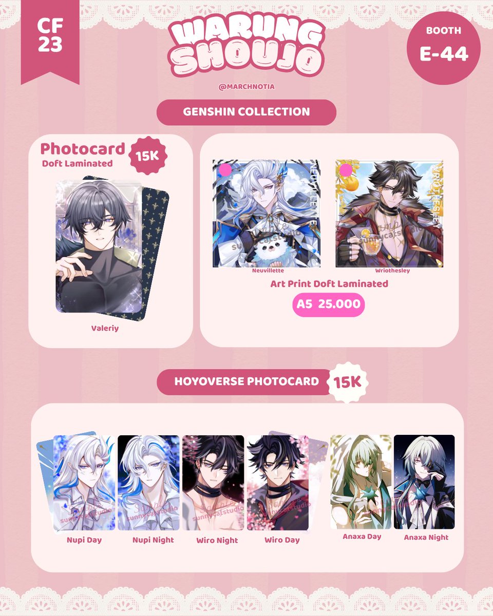 nadhh20's tweet photo. Open PO kilat untuk CF23! RTs are appreciated~

Original Comic, Genshin Impact, Honkai Star Rail, Nijisanji JP, Persona Series ✨

🗓 PO available until 10 October 2026
📦 Pick Up (SunnyCat Studio x Warung Shoujo E43-44) / Mail Order
🔗 https://t.co/2PifxqDo8B
#CF23 #Comifuro23 #GenshinImpact #Nijisanji #HonkaiStarRail