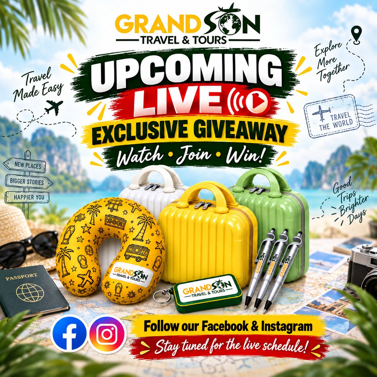 camilaacroda's tweet photo. Upcoming live giveaway! Join our Facebook Live for a chance to win exclusive travel gifts. Follow our Facebook and Instagram accounts so you don’t miss the schedule. See you live! https://t.co/V509k7t9I7
