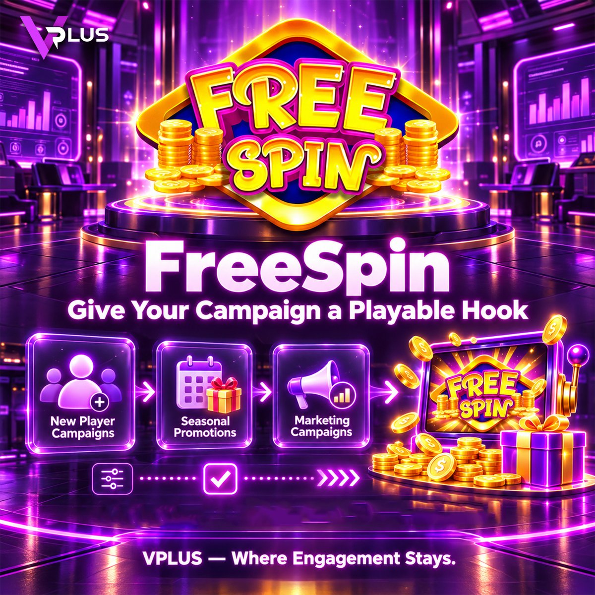 VPlusGaming's tweet photo. 🎁 FreeSpin — Give Your Campaign a Playable Hook

🎯 Turn campaign ideas into gameplay
🎮 Connect promotions with FreeSpin rewards
⚙️ Build different campaigns around one event system

#VPLUS #FreeSpin #iGaming https://t.co/VGrwi5GlKs