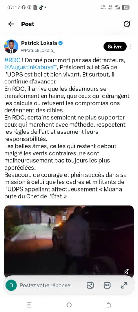 DomiKande's tweet photo. Pendant que le peuple congolais exige le maintien du président de la République au - delà de 2028 pour écraser définitivement l'agression de Kagame et restaurer la paix à l'Est, une dissension intolérable éclate au sommet de l'Etat. D'un côté, la nation fait bloc derrière son chef, de l'autre, l'honorable Augustin Kabuya, secretaire général de l'UDPS - Tshisekedi, s'enferme dans un agenda purement égoïste. 

En s'autoproclamant prématurément dauphin de " Fatshi Béton " pour 2028, Kabuya trahit les priorités du peuple. Pire encore, il finance à coups de billets verts une armée de journalistes " dialeloïstes " pour orchestrer sa propre propagande. À quoi bon dilapider les caisses du parti pour assouvir des ambitions personnelles, alors que les congolais réclament encore le leadership du Président ? 

Ce gaspillage de ressources est une insulte aux militants de la première heure. Comment justifier que l'UDPS prétende manquer de fonds pour fabriquer les cartes de ses propres membres, pendant que son secrétaire général jette l'argent par les fenêtres pour engraisser des opportunistes ? Cet argent dilapidé doit immédiatement être réaffecté à la base : les combattants de l'UDPS méritent le respect, et cela commence par l'octroi de leurs cartes de membres !